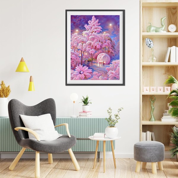 Landskap Diamond painting för vuxna 30x40cm, rosa blommor