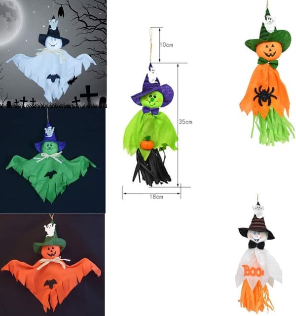 6 stk Halloween hængende spøgelse, græskar spøgelse halm vindstrømpe vedhæng