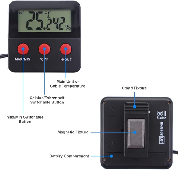 Reptiler Digitalt Termometer Hygrometer LCD Temperatur og Fuktighet