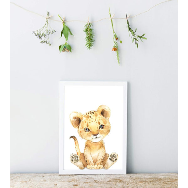 Set med 4 posters för barnrum - A4 format Tiger och giraff