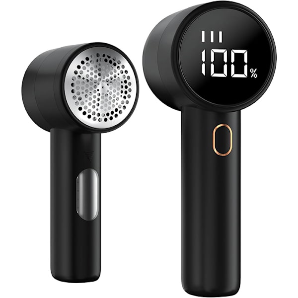 (Sort) Stofshaver, Fnullerfjerner, Genopladelig, Elektrisk Bærbar Sweater Hårfjerner med 3 Hastigheder, 6 Blade, Digital