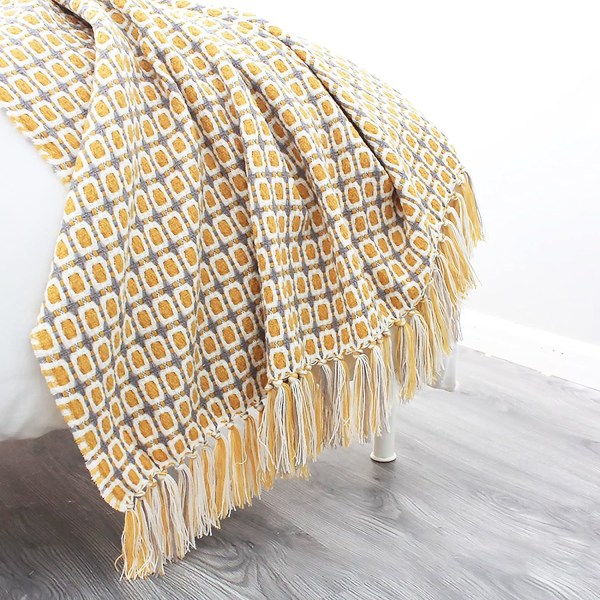 170 x 130 cm Couverture tricotée avec pompons pied-de-poule à auto