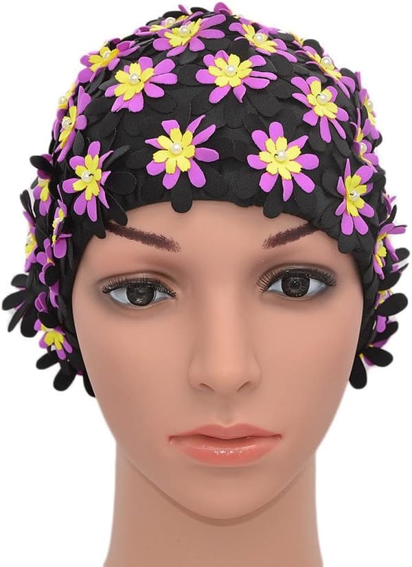 Badehette for kvinner med blomsterblader i retrostil