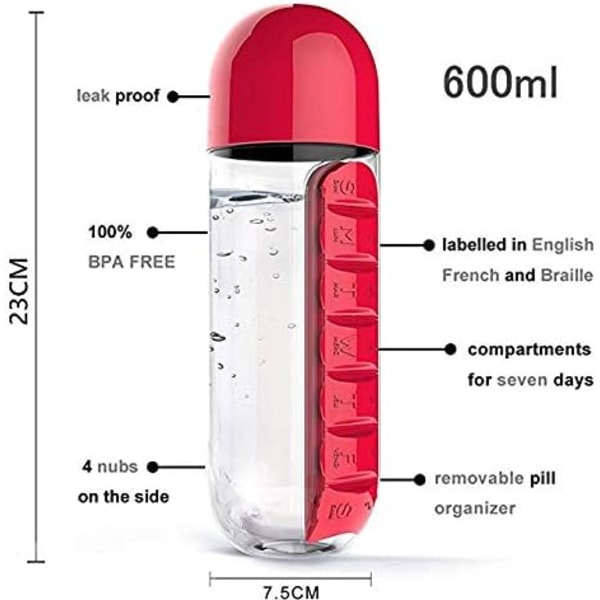 Rejseflaske og Pilleboks, Bærbar 7 Dages Medicinboks, Praktisk