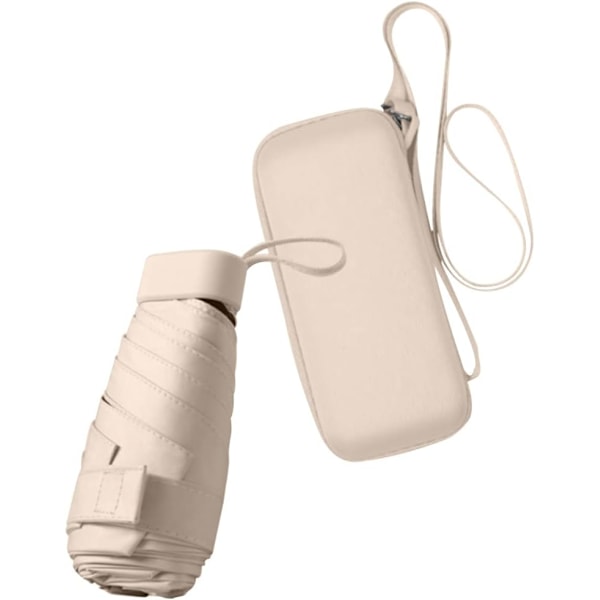 ( Beige ) 1pc Mini Resesol Paraply Plånbok med Fodral, Liten Kompakt UV-skydd Paraply Sol Pr
