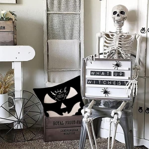4 stk. 45*45 cm Sort Halloween Pudebetræk Græskar Grimasse Edderkoppespind Pudebetræk