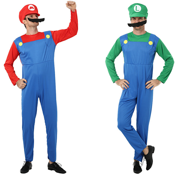 Cosplay Mario-dräkt (grön för män, storlek L för vuxna)