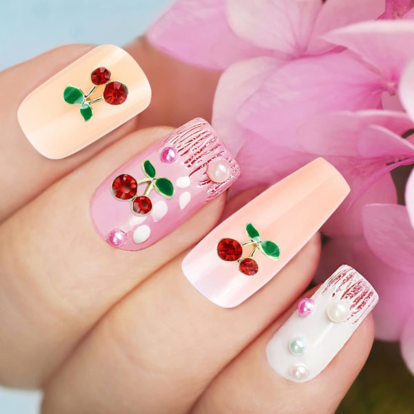 20 st 3D körsbärsnagelsmycken röda, Kawaii nagelstrassar konst DIY kristallnagelsmycken mönster nagelstenar för