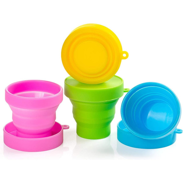 Hopfällbar Vattenkopp Mugg, Set om 4 Resa Campingmugg med Lock,