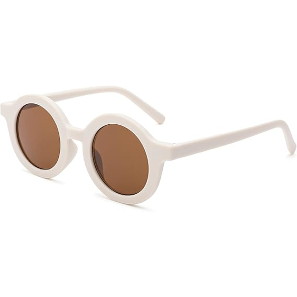 (Off White) Snygga runda barnsolglas UV-skydd Flexibla gummiögon Solglasögon för småbarn Flickor Pojkar 2-10 år