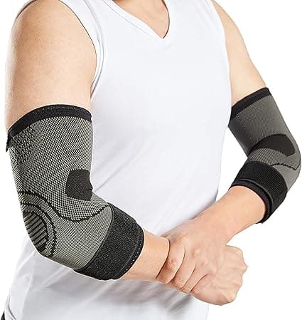 Pakke med 2 albuepuder med strop og kompressionseffekt til tendinitis