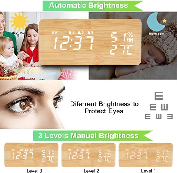 Acelectronic LED Träväckarklocka, Digital Väckarklocka Elektrisk