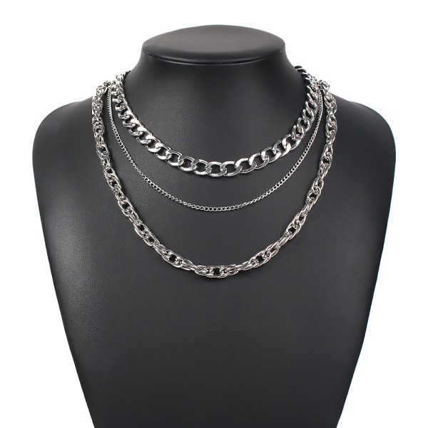 Lock Chain Halsband Set, Multilayer Alloy Punk Long Chain Persona