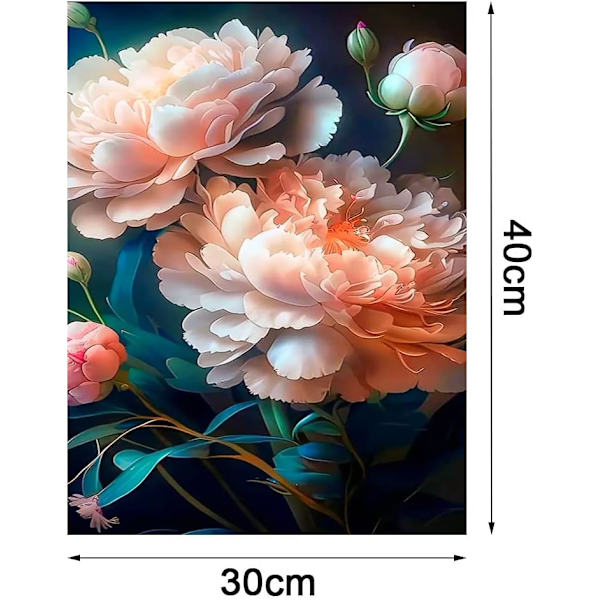 (30 x 40 cm, Blomma-D) 5D Diamantmålning Kit för Vuxna, DIY Di