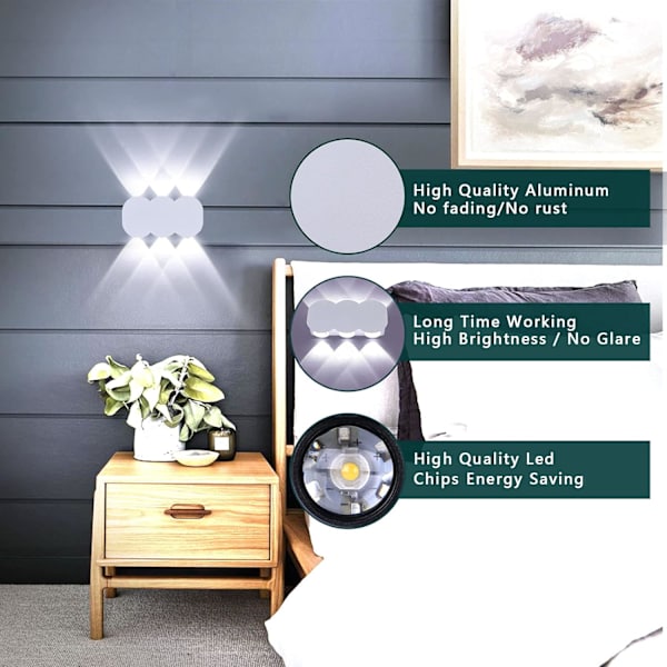 6W LED Vägglampa för inomhus, Modern rektangulär vägglampa upp och ner