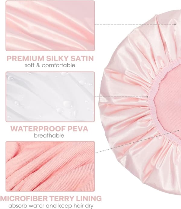 （Pink）Ekstra Stor Tre-lags Badehat med Tør Hår Funktion til Kvinder Microfiber Ter