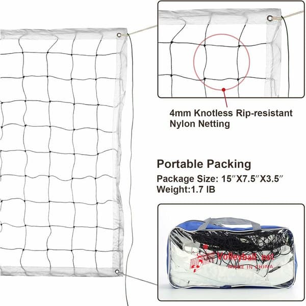 Volleyballnet - Standard Størrelse (9,5m x 1m) - med Stål