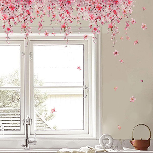 Blomstertre Gren Veggklistremerker Rosa Kirsebærblomst Blomster Veggkunst Dekaler for Stue