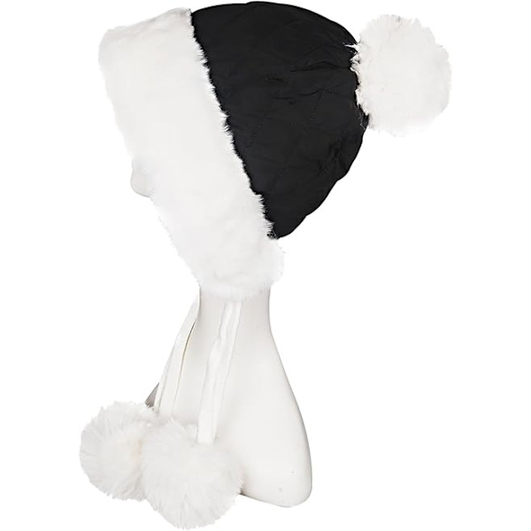 (Svart) Dam Peruvian Vinter Pom Pom Beanie Öronmuffar Sherpa Fleece Foder Snö Varm Skalle Mössa Jul