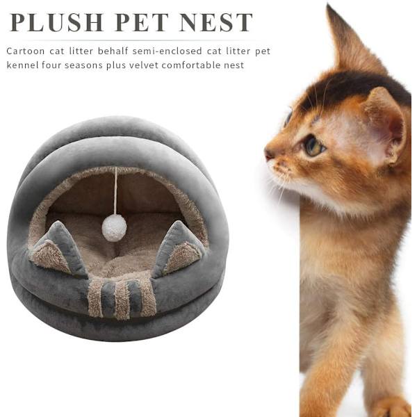 Katthus Design Kattohr Katthus med katt-hål pompom sammet