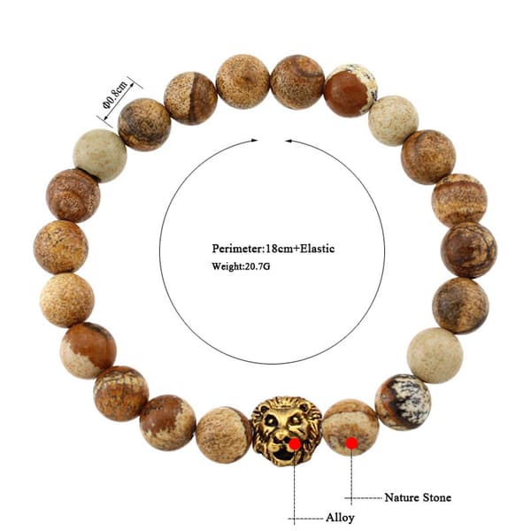 Armbånd for menn, agat, tigerhodeperle, oksidert