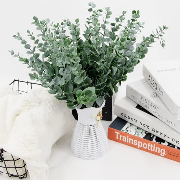 Paket med 48 grågröna konstgjorda eukalyptusgrenar blad eukal