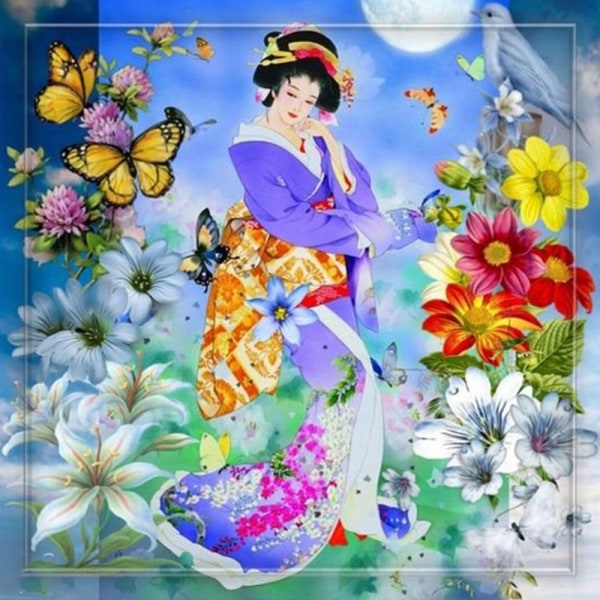 30x40cm adult child 5D DIY diamond art painting set - Geisha Japa