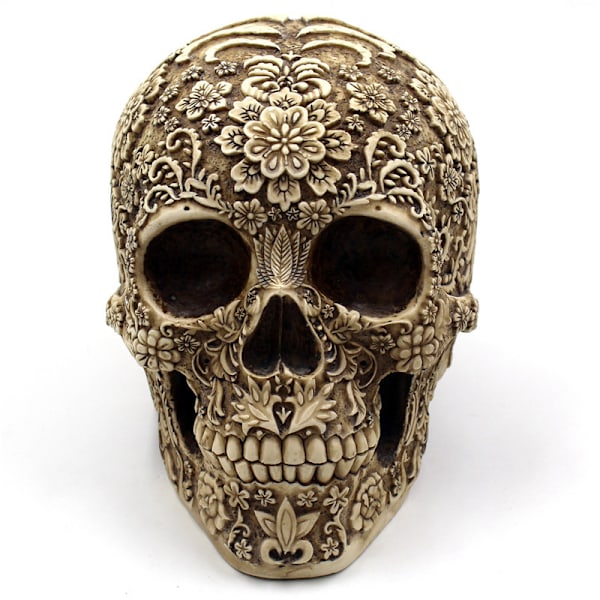 Kreativ Kranie Blomster Skulptur 20,6 cm Menneskehoved Skelet Statue Samlerobjekt Halloween Dekoration H