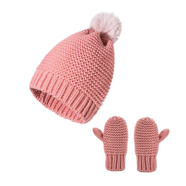 Vintervarm Stickad Mössa och Vantar Set för Småbarn, Pompom Beanie