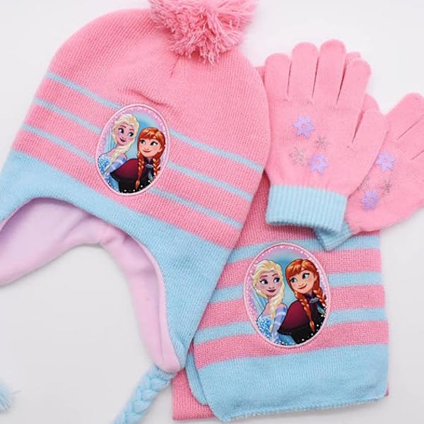 Frozen Hatt, Halsduk och Vantar Set - Varm Fleece Stickad Mössa för Bebis