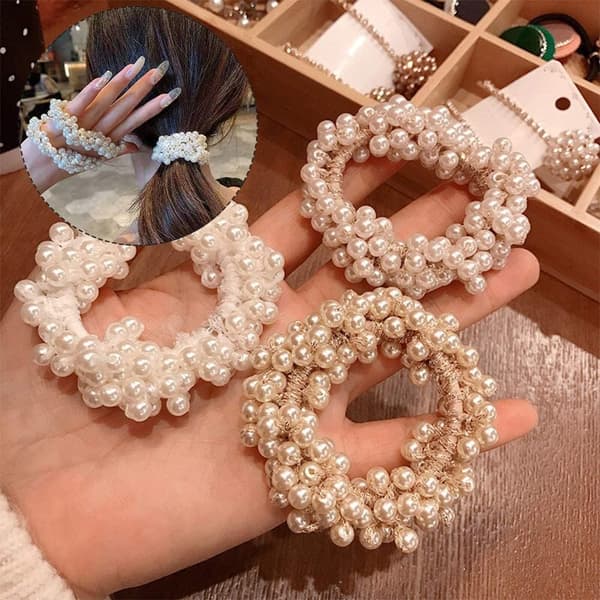 3 st pärlhår scrunchies, hästsvans hårstyling elastiska slipsar, rosa håraccessoarer för kvinnor och