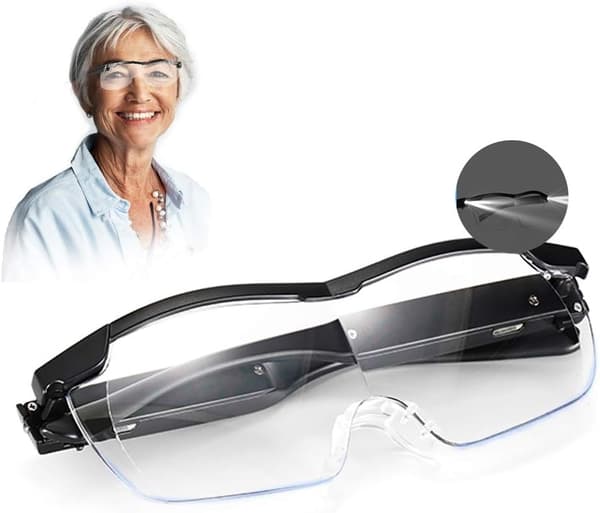 LED-lesebriller forstørrelsesglass med 2 lysdioder, USB 1 linse, 6