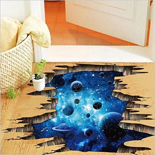 Vægmærkat Univers Planet Galaxy 3D Vindue Gulvmærkat Loft