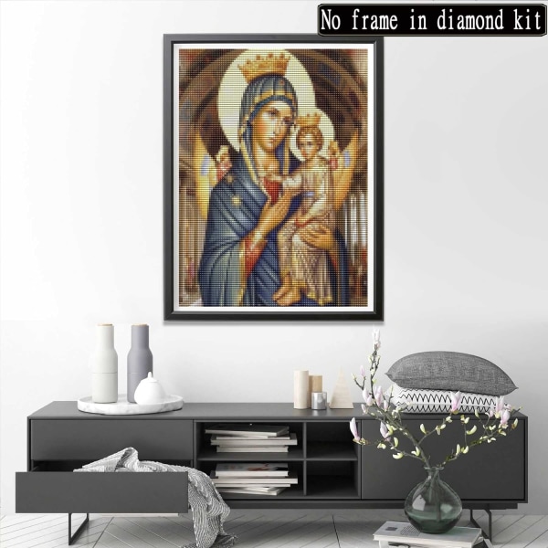 5D- diamond painting Neitsyt Marian koko pyöreä timanttitaide, tee-se-itse
