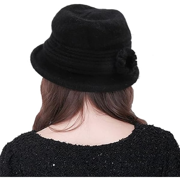 Chapeau Fleur d'hiver pour femme - Noir Chapeau tricoté mode chau