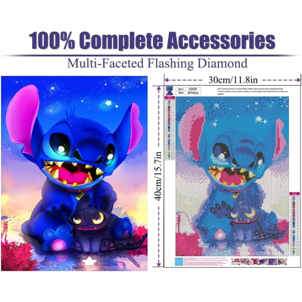 12x16 tommer Stitch Diamond Painting Kit til voksne, 5D Cartoon Sti