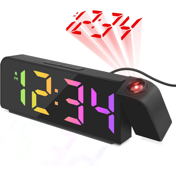 (Svart) LED-projektor väckarklocka, digital klocka, väckarklocka med
