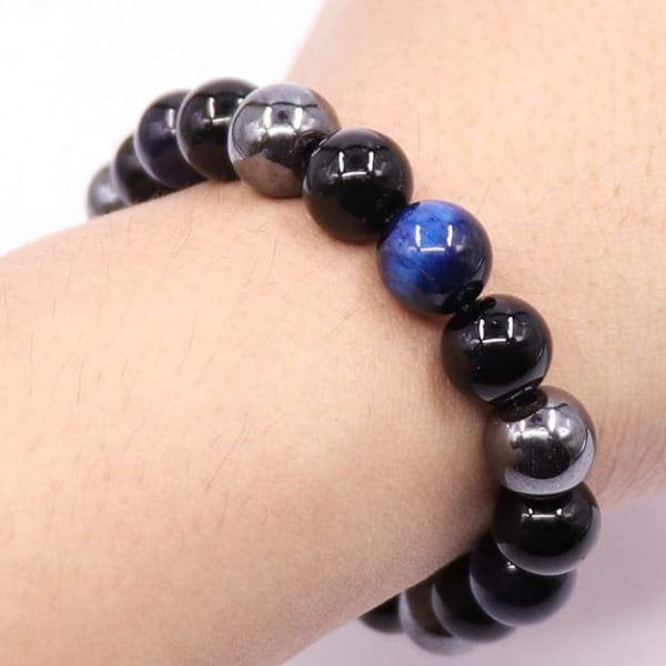 Triple Protection Tiger's Eye Armband, Hematite och Black Obsidi