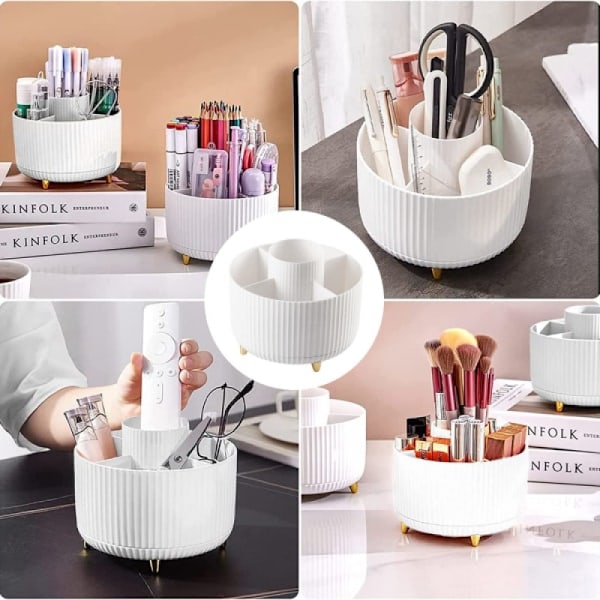 360° Roterende Makeup Organizer til Kosmetik Smykker til Toiletbord Soveværelse Kontorartikler Opbevaring Hvid