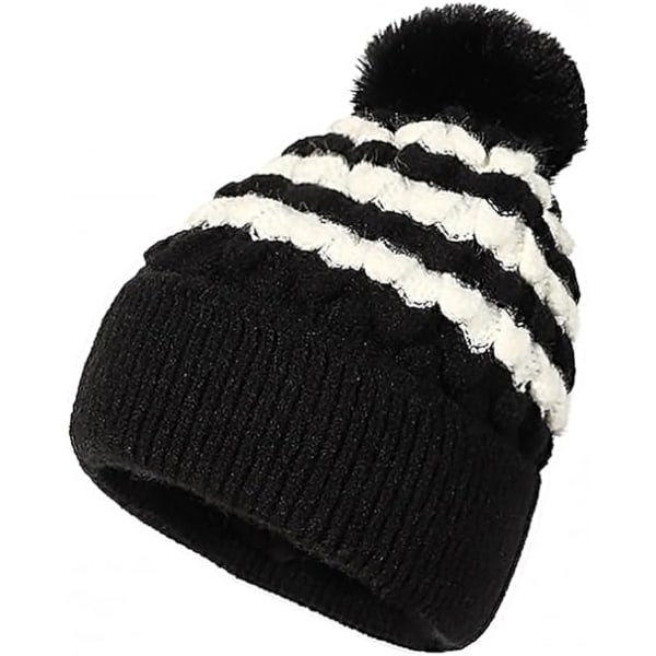 Bonnet d'hiver en tricot extensible pour femme – Noir, kaksinkertainen s