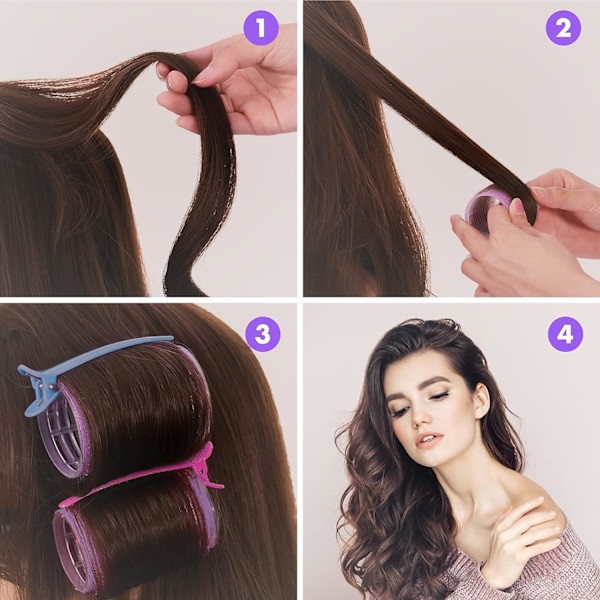 25-pack lockar, klämmor, kammar med avdelare, lockar rosett rosa hårstyling