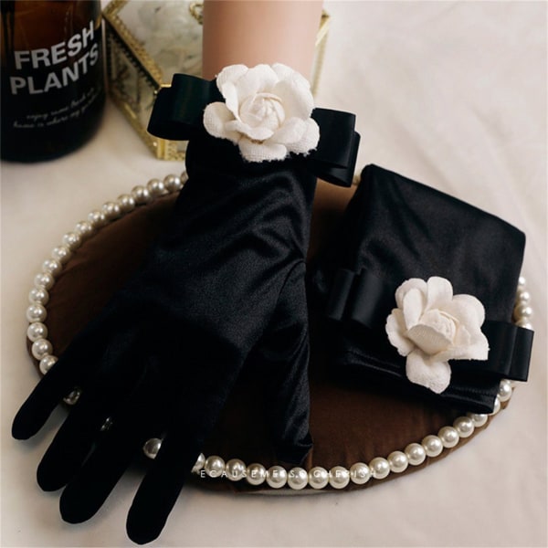 Aftenhandsker brude franske vintage handsker, kjole satin sort gl