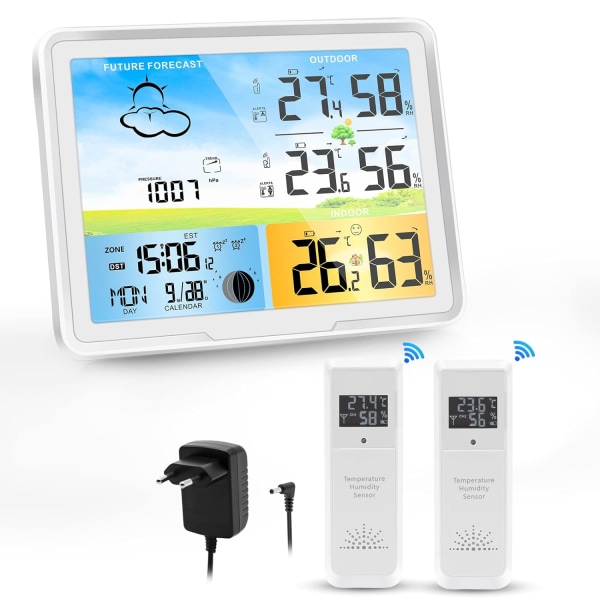 Trådløs vejrstation med 2 udendørs sensorer, DCF radiour