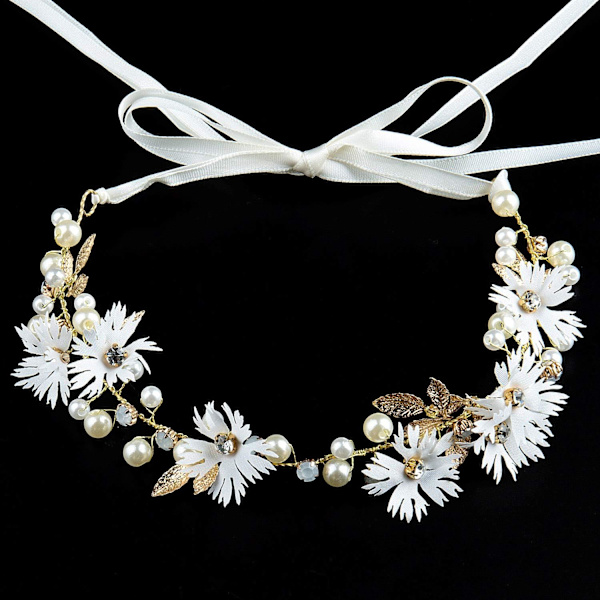 Blomsterdiadem för kvinnor med band, blomsterkrona för bröllop, diadem B