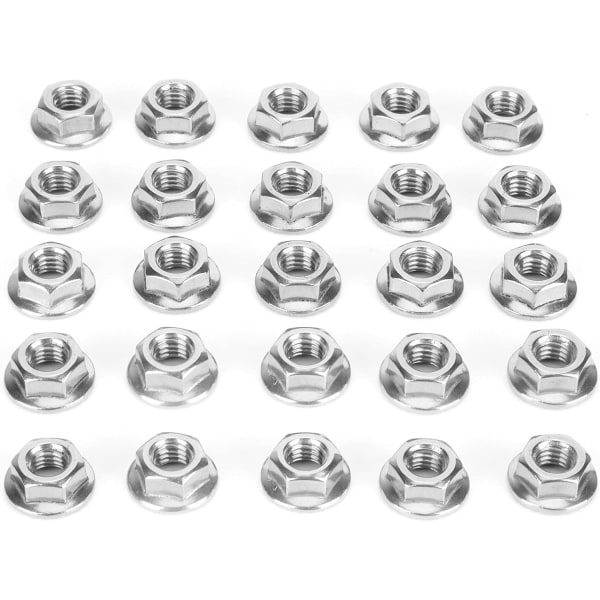 25 st 304 Rostfritt Stål Flänsmutter M6 Hexmutter med Transparent