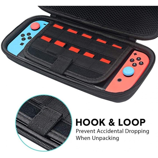Nintendo Switch Spilletui (Sort Lynlås), Ninetendo Switch Oled Etui med 20 Kortpladser, Switch Tilbehør