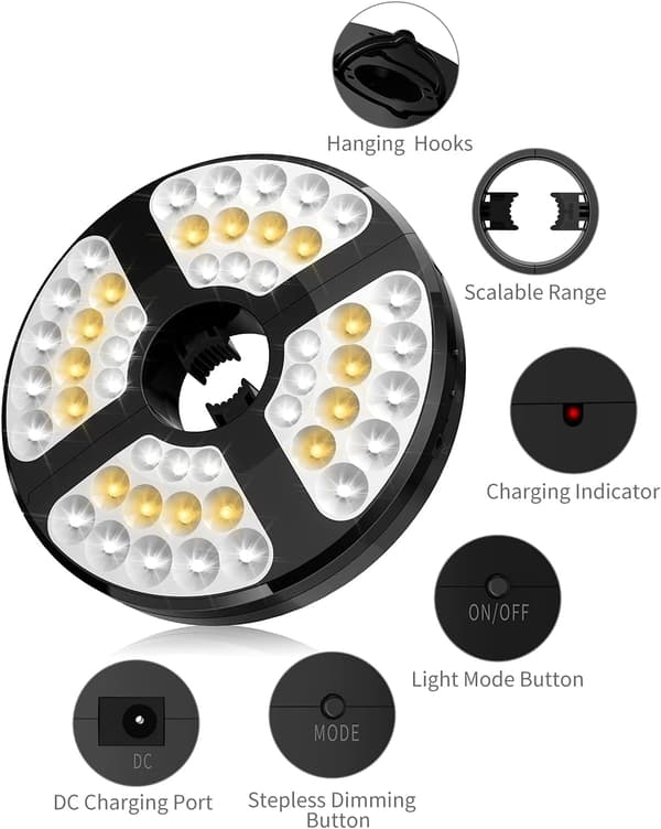 Parasolllys, 48 LED oppladbart parasolllys, med 3 lys