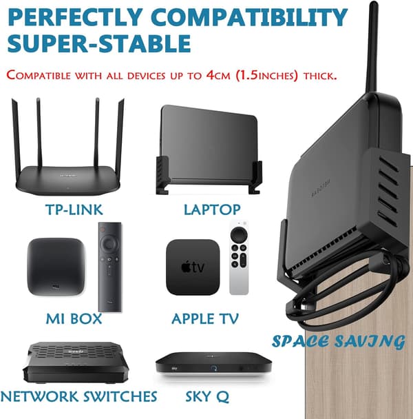 (Sort) Universal vægbeslag til TV-boks/router/switch