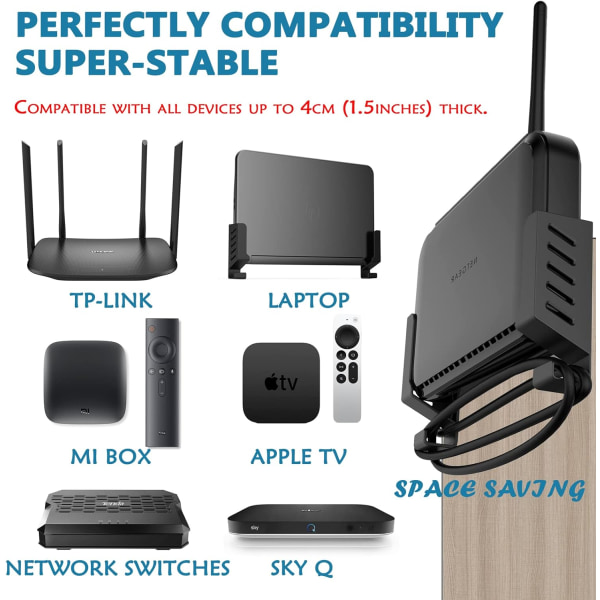 (Svart) Universell väggfäste för TV-box/router/switch