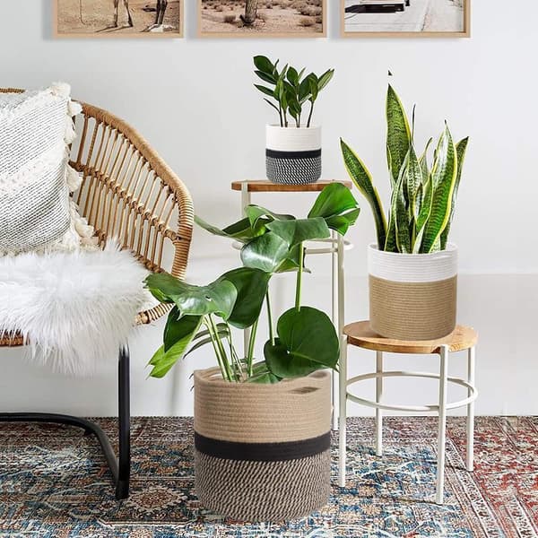 Växtkorg med Foder, Flätad Blomma Kruka Planteringskorg för 18